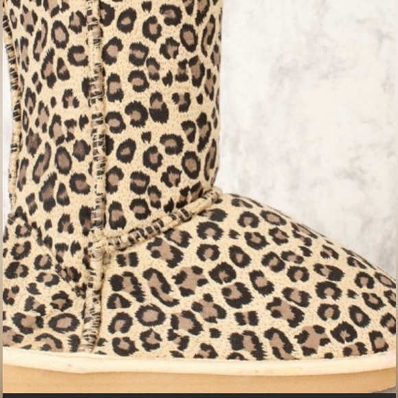 FOLLOW ME Leopard Boot Print Slip On Slipper Faux Suede Size 6 - Picture 10 of 14
